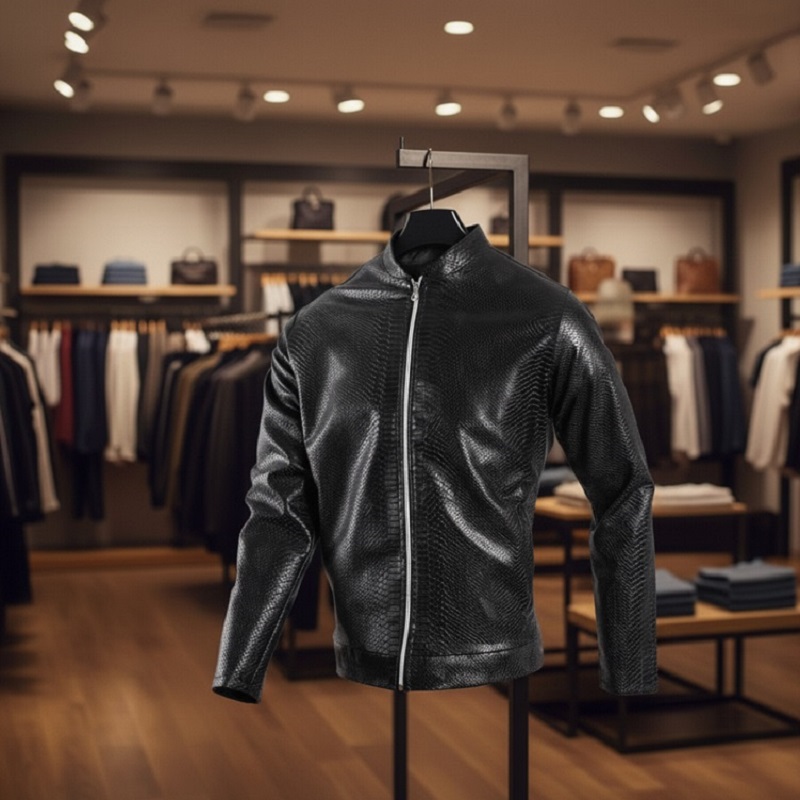 کاپشن چرم طرح پوست مار ساده مردانه مدل Yasan